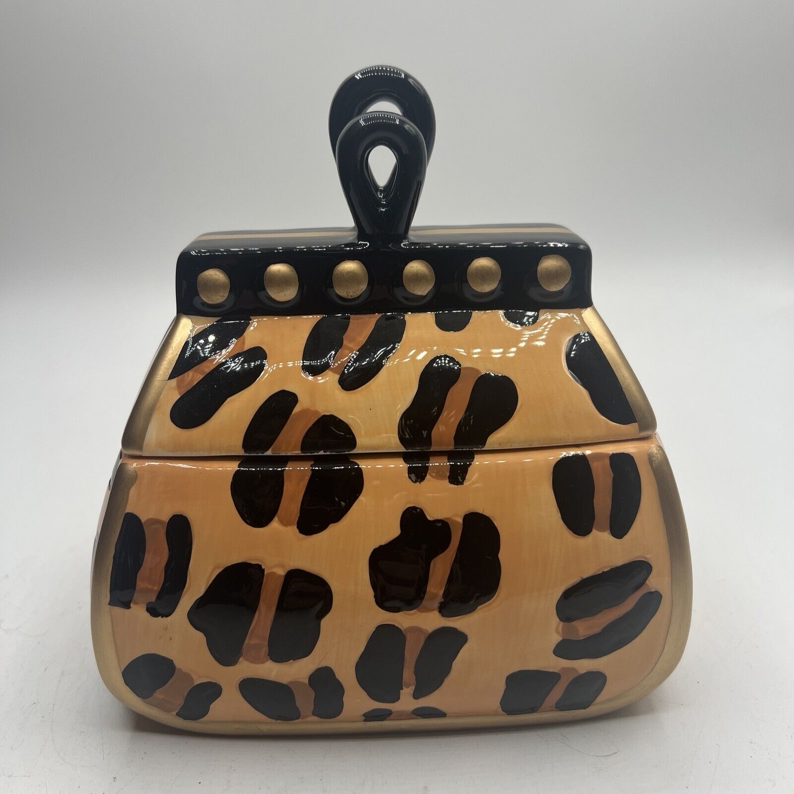 Vintage David’s Cookies Purse Cookie Jar Leopard Print Ceramic Canister