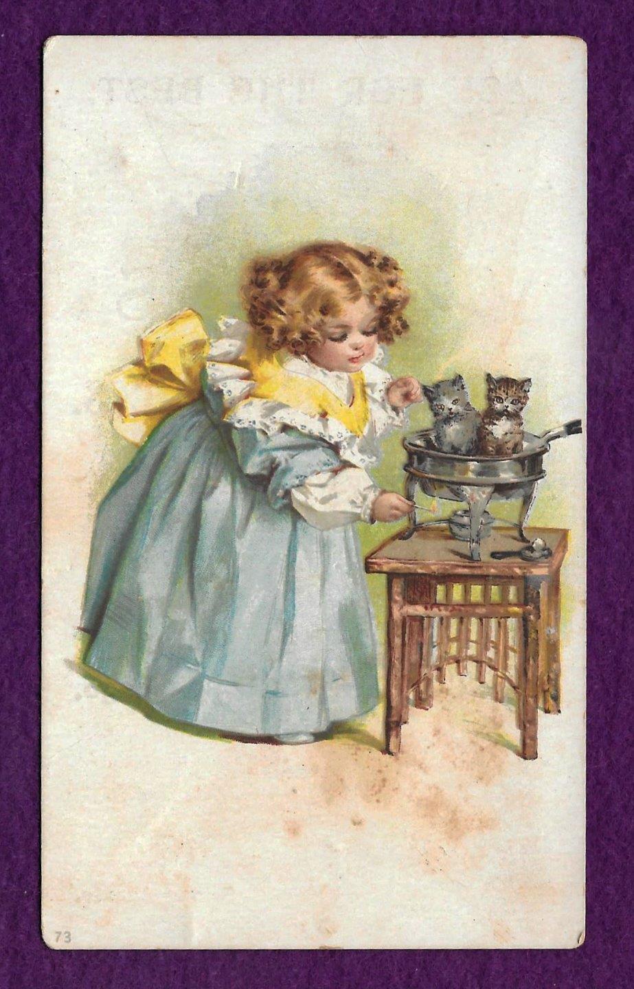 C. 1880s TRADE CARD CONRADs COFFEES LITTLE GIRL KITTENS
