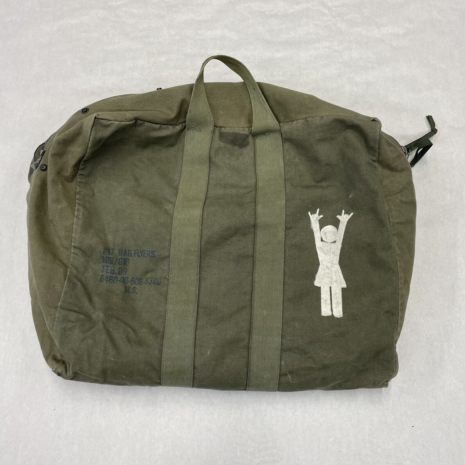 Vtg 1989 USAF Flyer\'s Kit Bag Canvas Duffle 80s US Army military Art painting