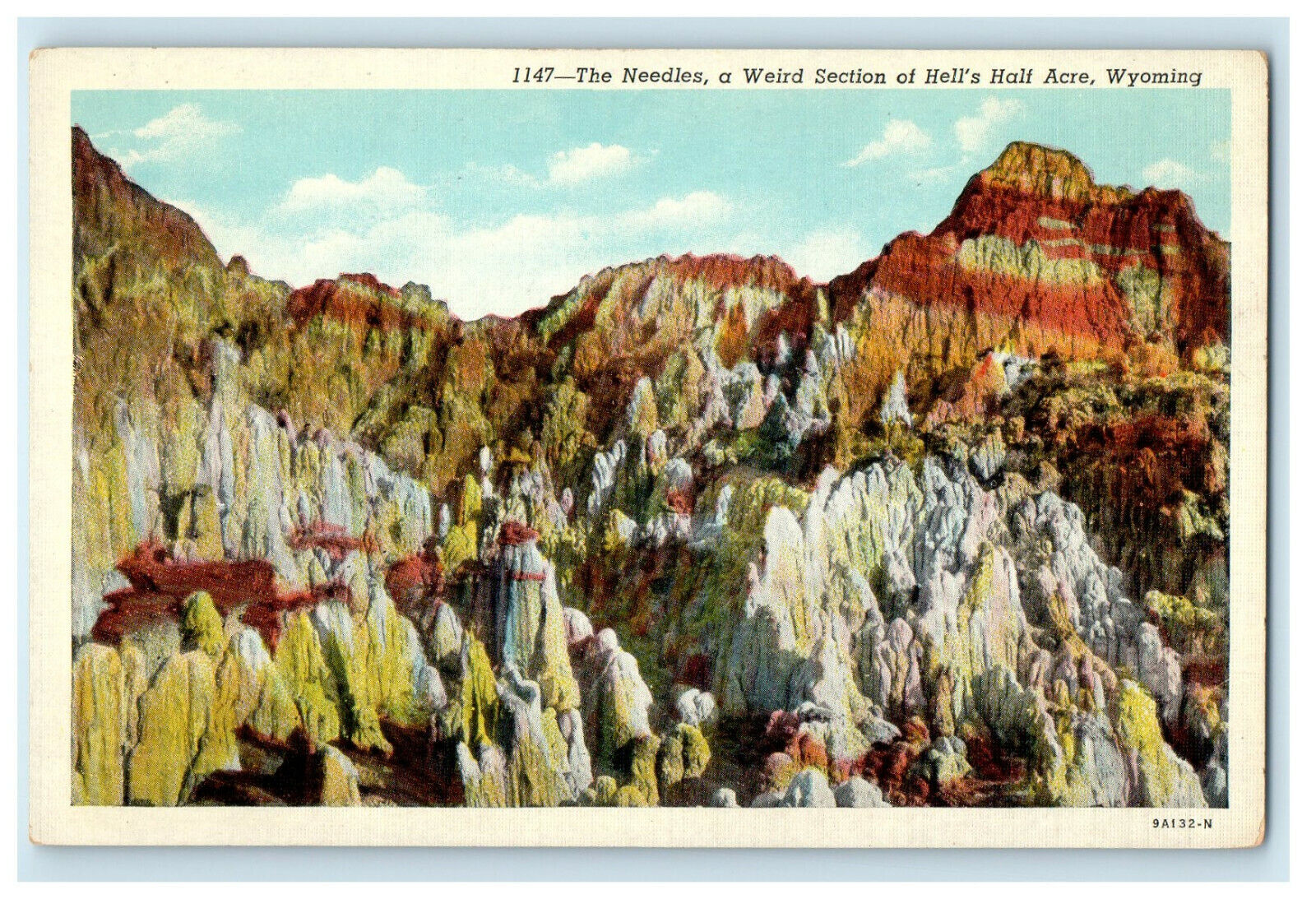 c1940s The Needles, a Weird Section of Hell's Half Acre, Wyoming WY Postcard