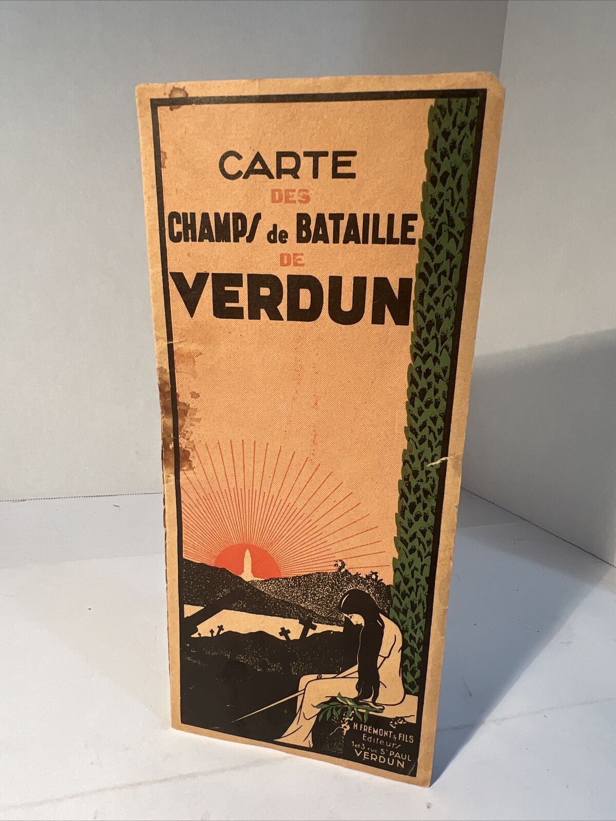 1920 WWI Carte des Champs de Bataille de Verdun, H. Fremont & Fils, Rue St. Paul