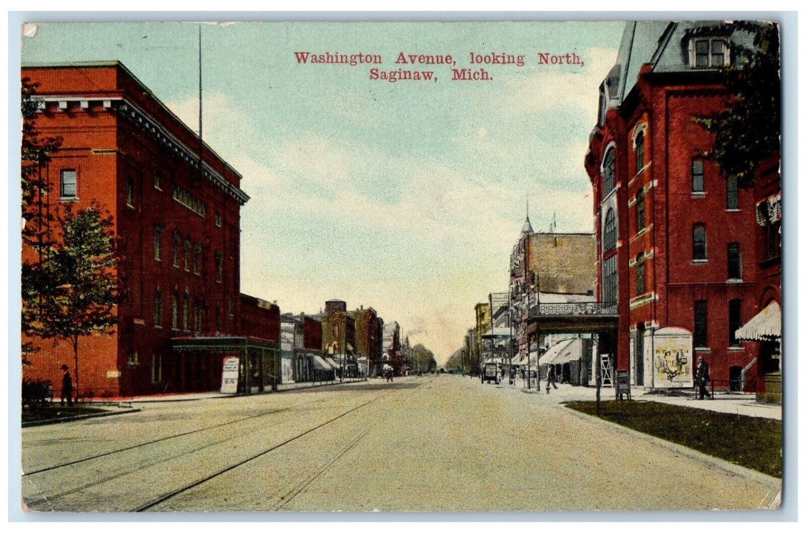 1913 Washington Avenue Looking North Saginaw Michigan Antique Vintage Postcard