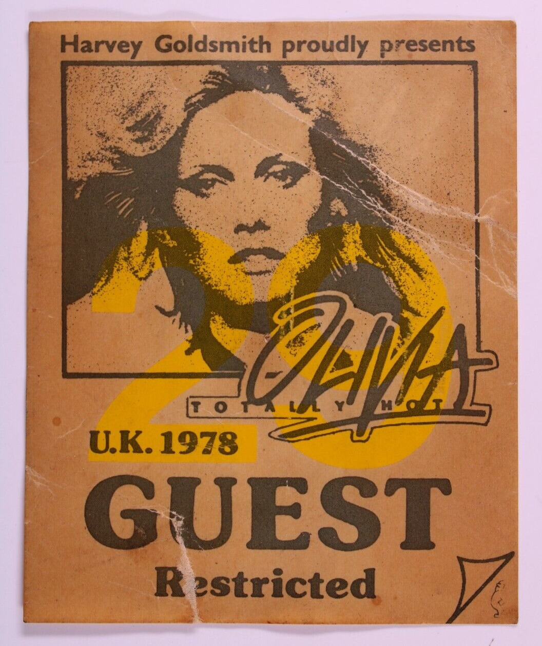 Olivia Newton-John Ticket Pass Grease Original Vintage Totally Hot UK Tour 1978