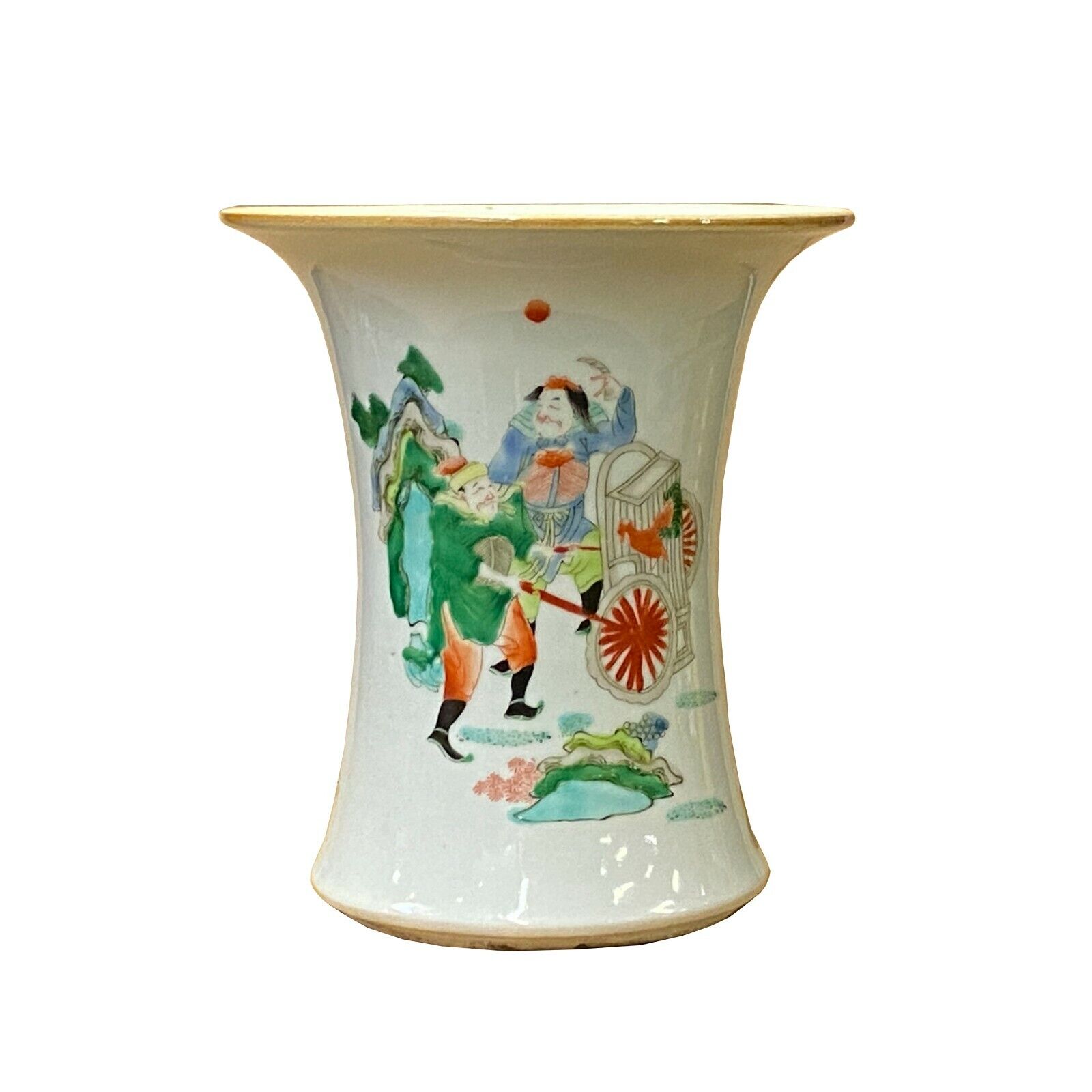 Chinese Distressed Off White Porcelain People Scenery Vase ws1931