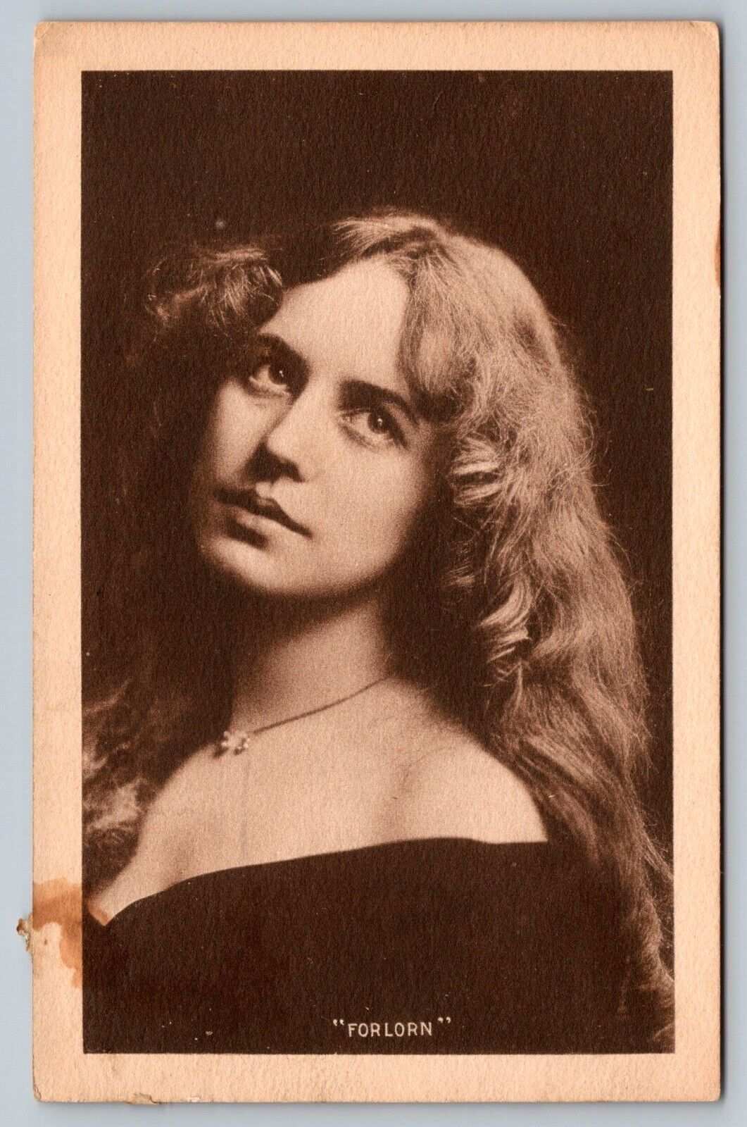 Forlorn Antique Woman Portrait Long Hair 1913 Vintage Post Card - C4