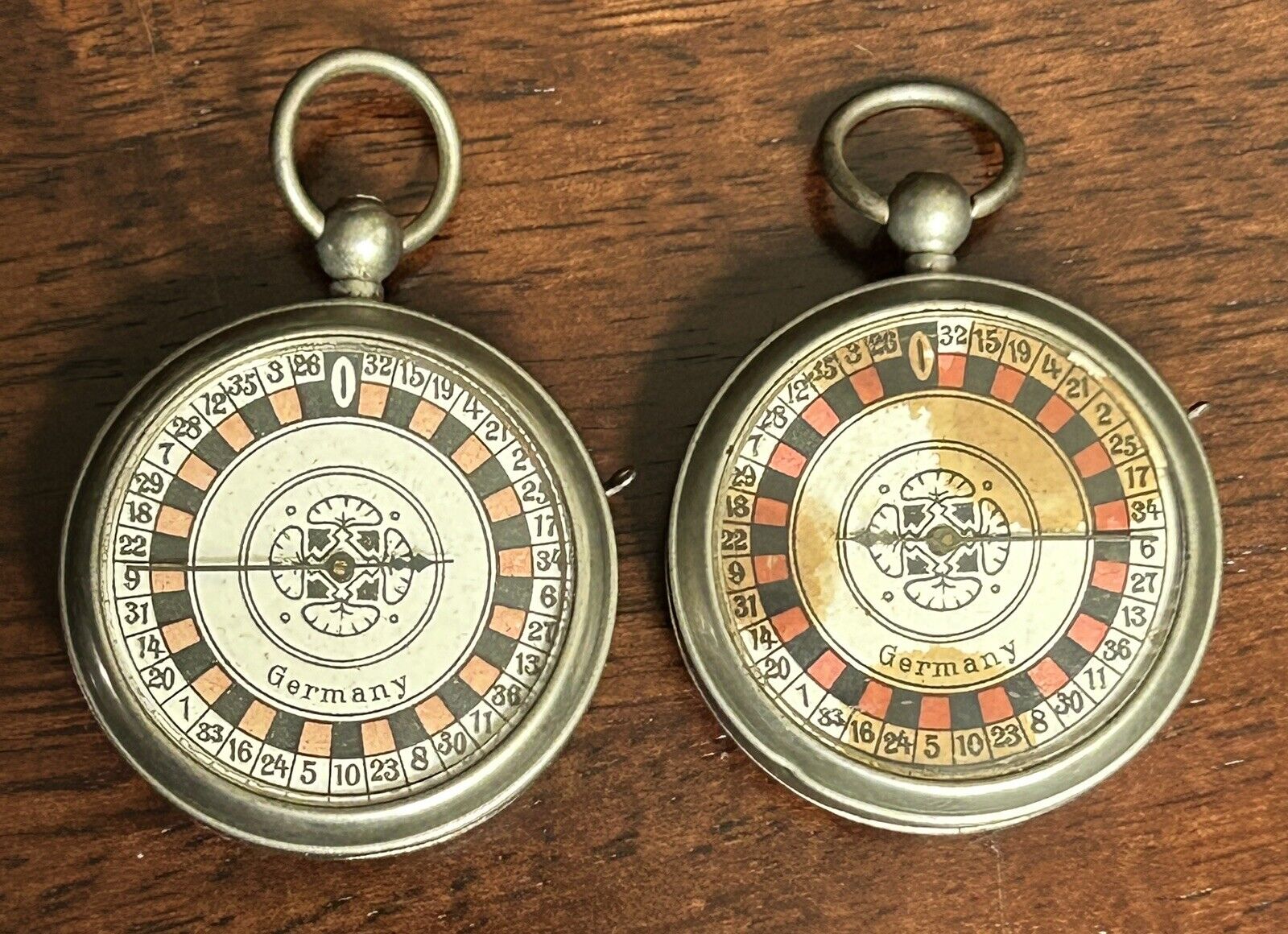 Lot of 2 • c.1920s Germany Roulette Pocket Watch Gambling Game Working VG+
