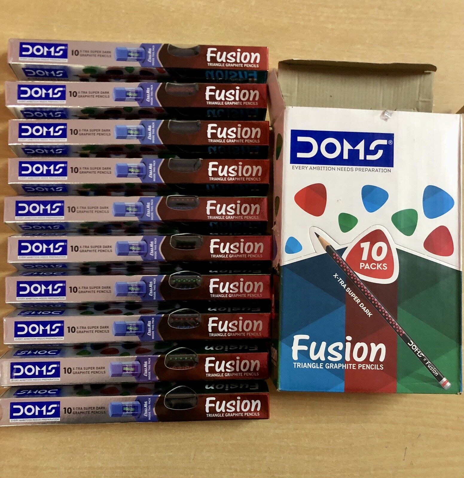 10 Box X Doms Fusion Xtra Super Dark 10 pencils and 1 sharpener eraser