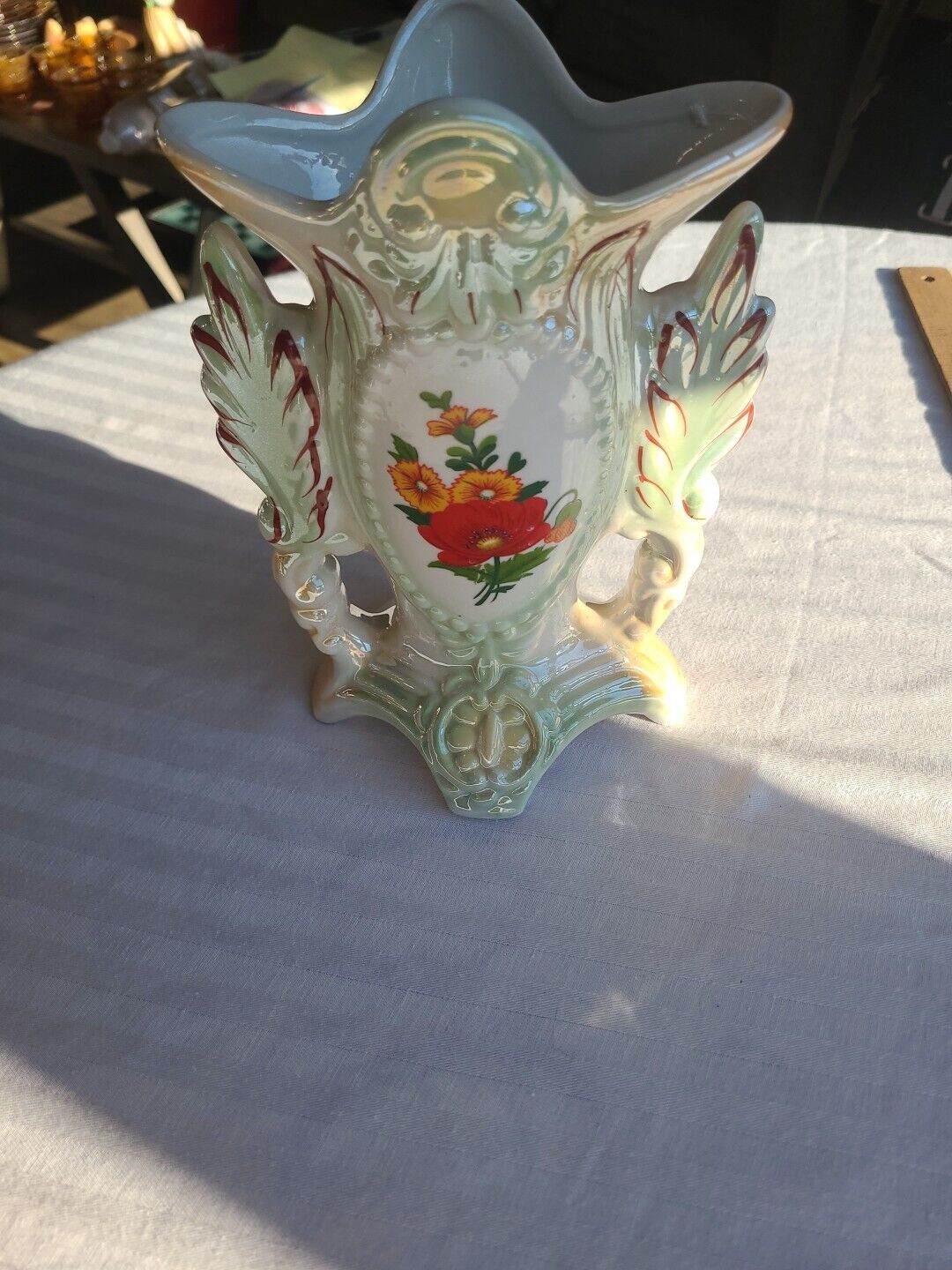Vintage,Pearlescent Lustreware ,Footed,Dual Handled Vase, Made  in Brazil