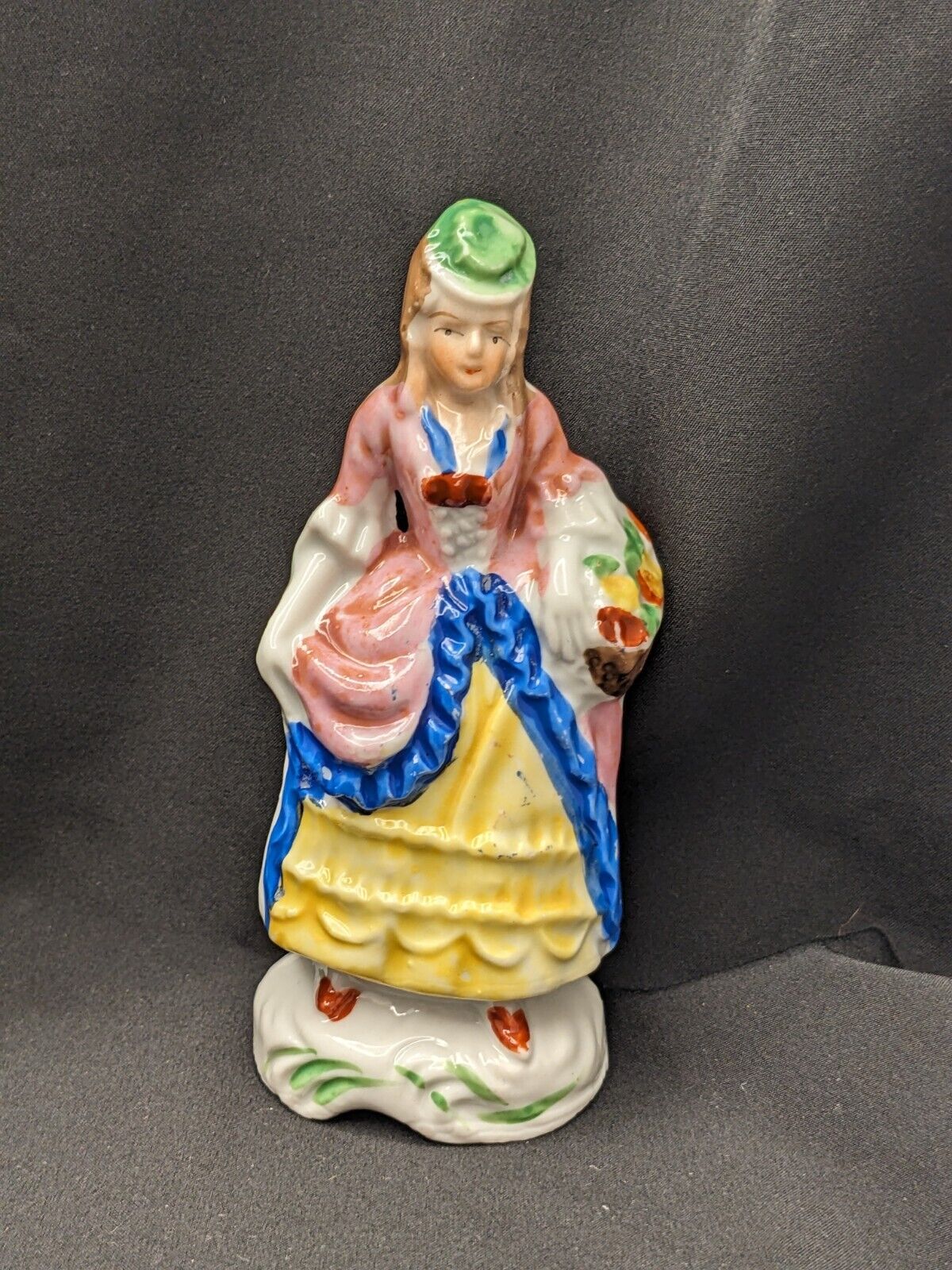 Vintage Woman with Fruit Basket Ceramic Figurine Made in Japan