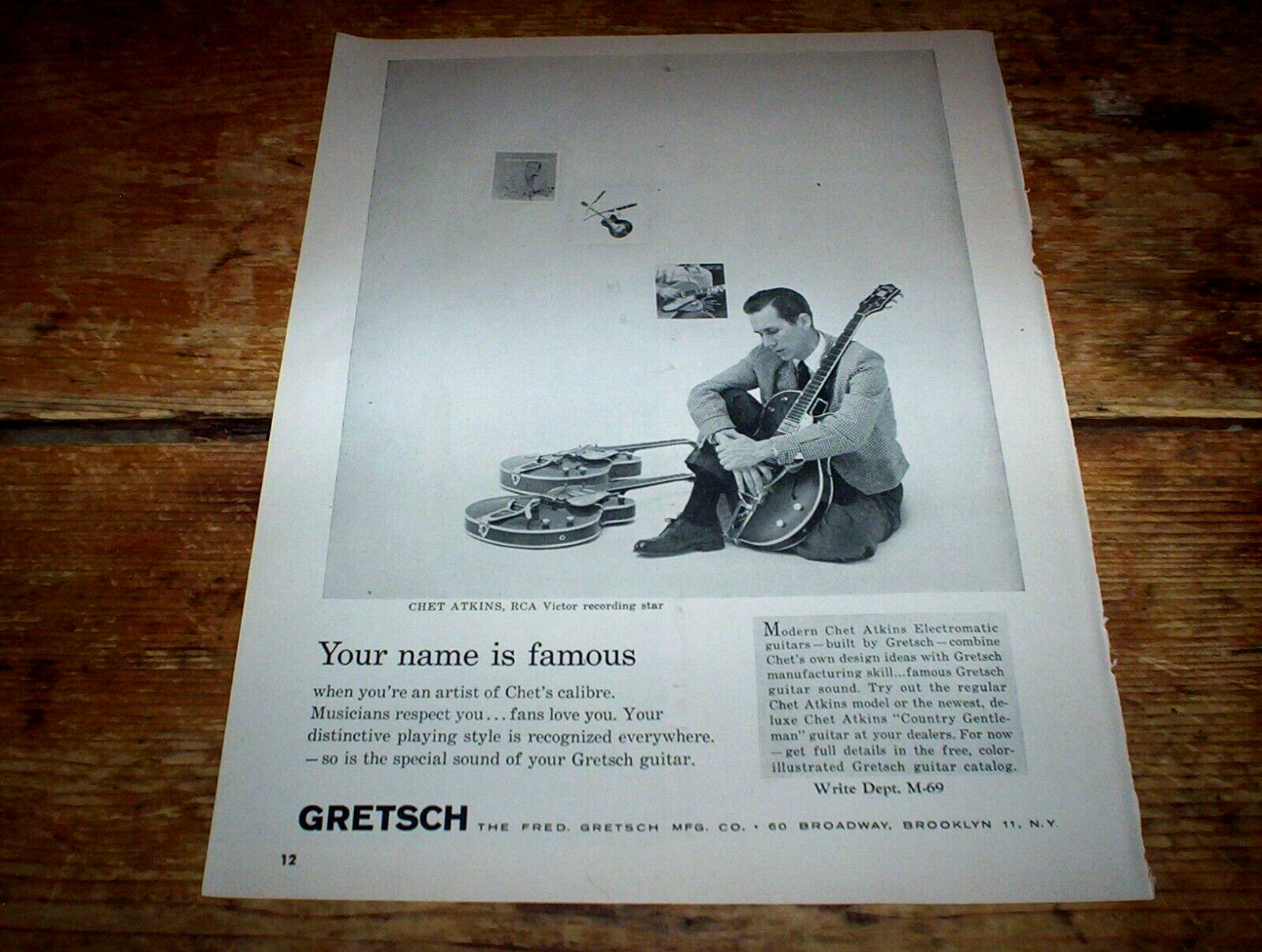 CHET ATKINS ( GRETSCH GUITAR / Country Gentleman ) 1959 PROMO magazine Ad NM-