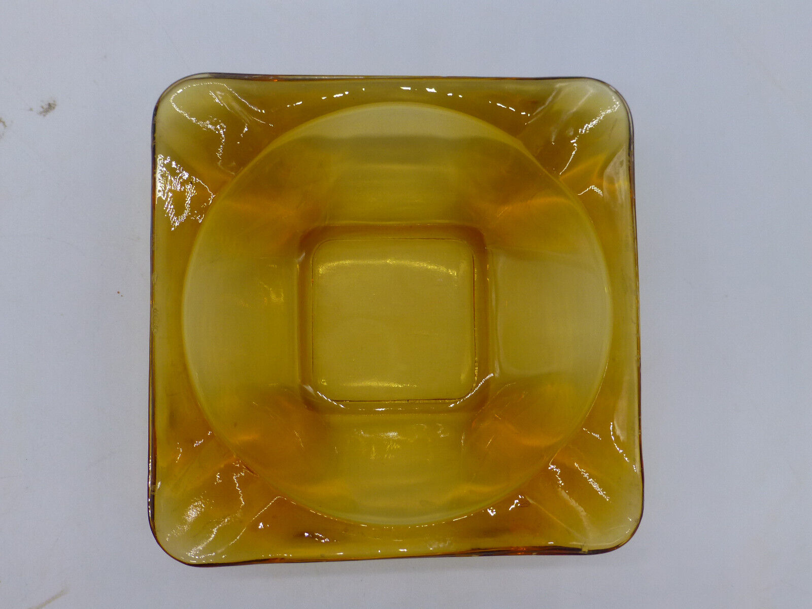 Vintage Amber Glass Square Ashtray 4.5 x 4.5” Unmarked in EUC