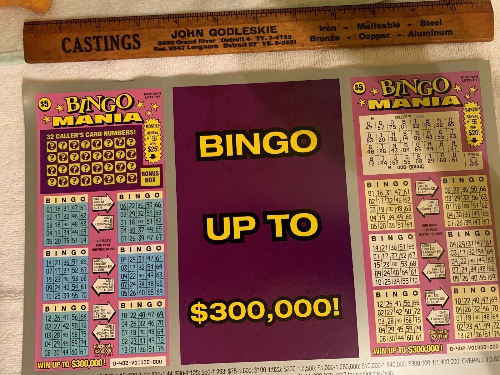 BINGO MANIA UP TO $300,000 LOTTERY GAMES SIGN MICHIGAN VERY RARE VINTAGE