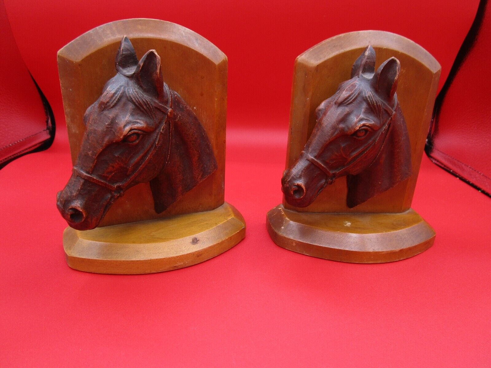 Pair Vintage Horse Head SYROCO Wood Wood Bookends Syrocco Western Stallion