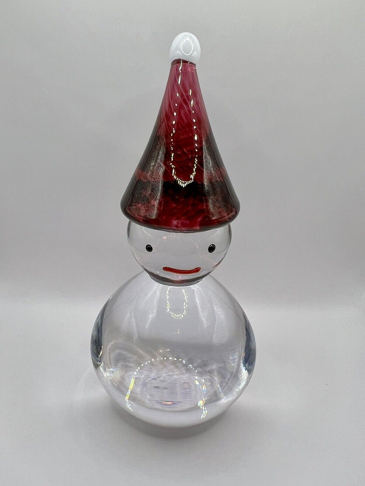 Larson Crystal Glass Snowman Figurine Santa Hat Christmas Holiday Winter Signed