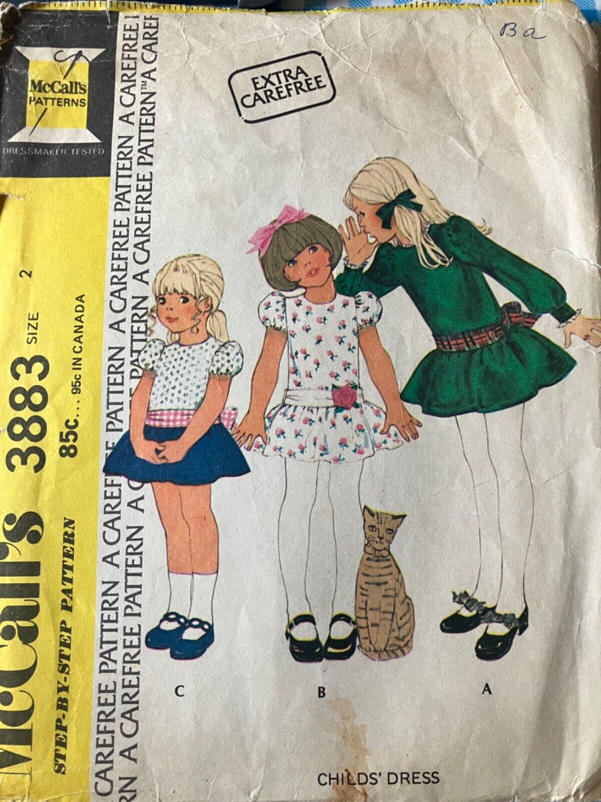 Vintage McCalls 3883 Girls Dress Party Dress Pattern 2 - 1973