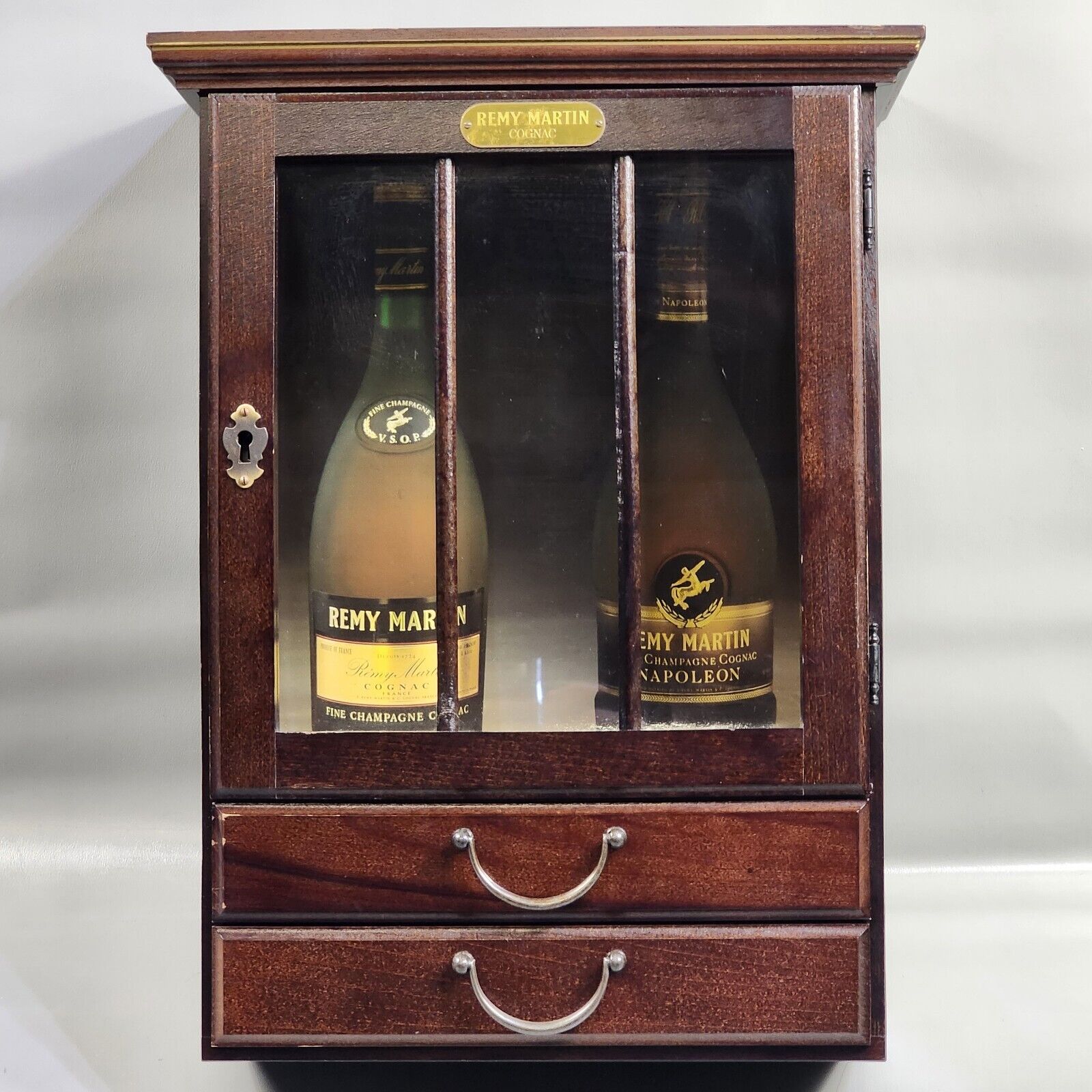 Vintage Remy Martin Cognac Display Case Napoleon 2 Bottle Wood 2 Drawer 18\