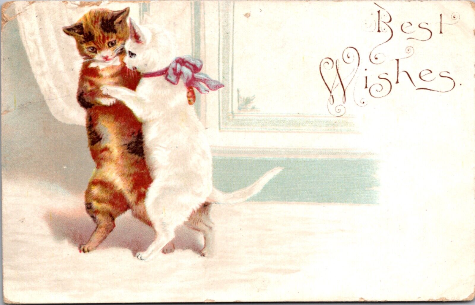 Best Wishes Postcard Two Cats Dancing