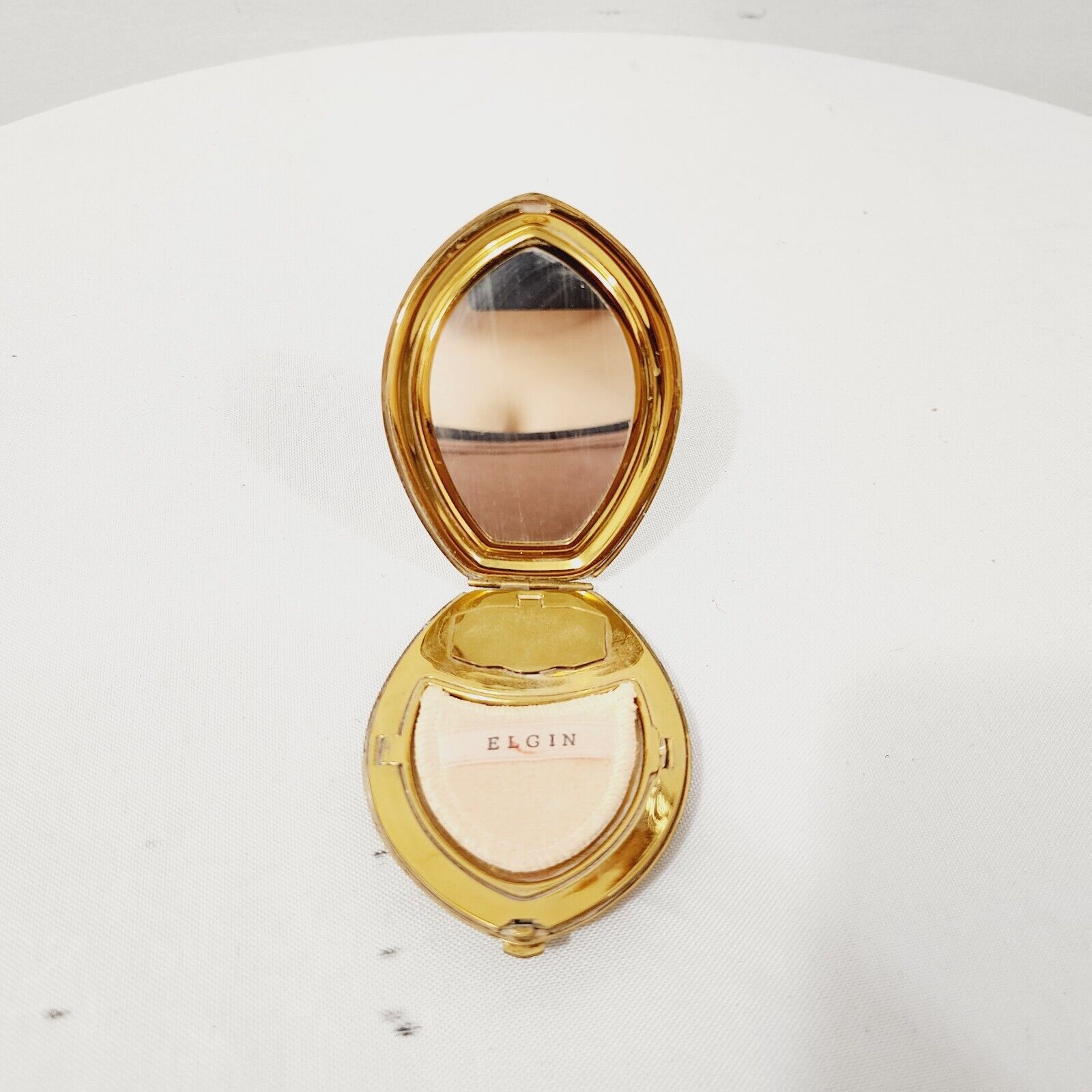 Vintage Art Deco Elgin America Compact Powder Mirror Makeup Vanity Brass Gold