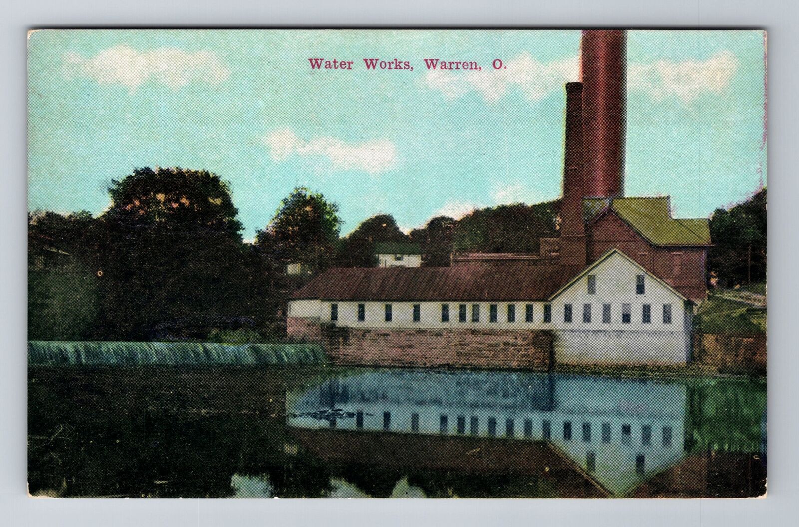 Warren OH- Ohio, Water Works, Antique, Vintage Souvenir Postcard