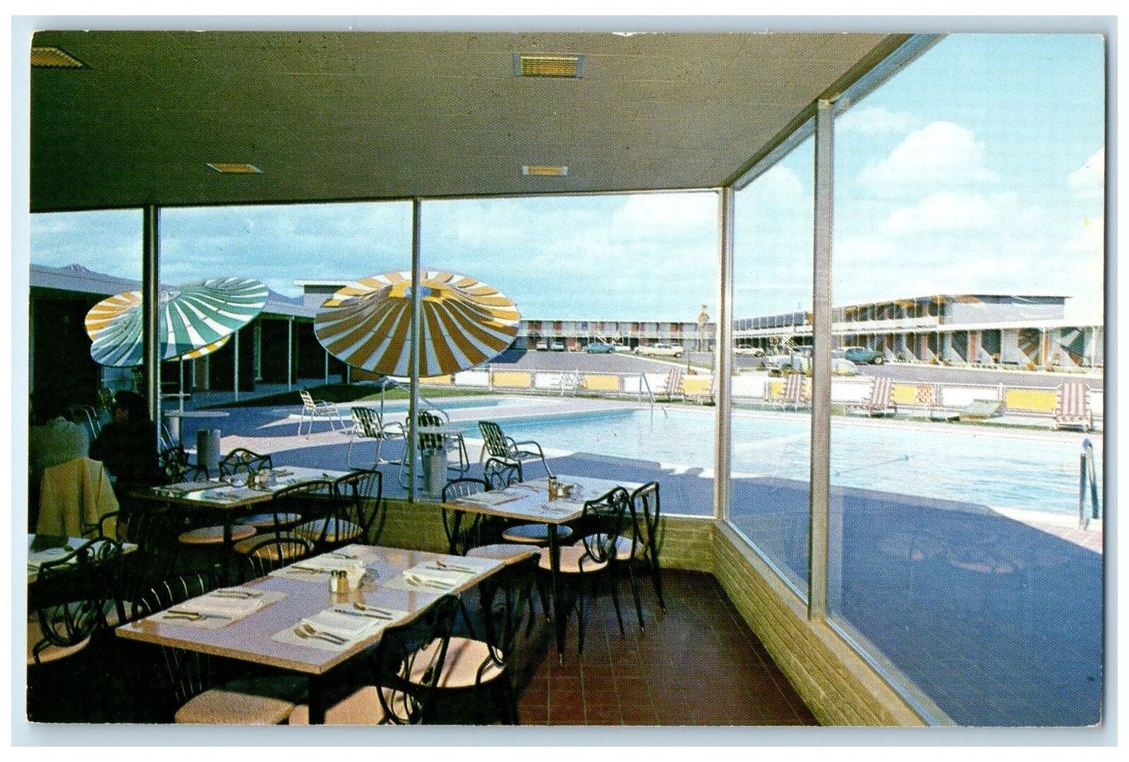 c1950's Ramada Inn & Restaurant Interior Dining Cottages El Paso Texas Postcard