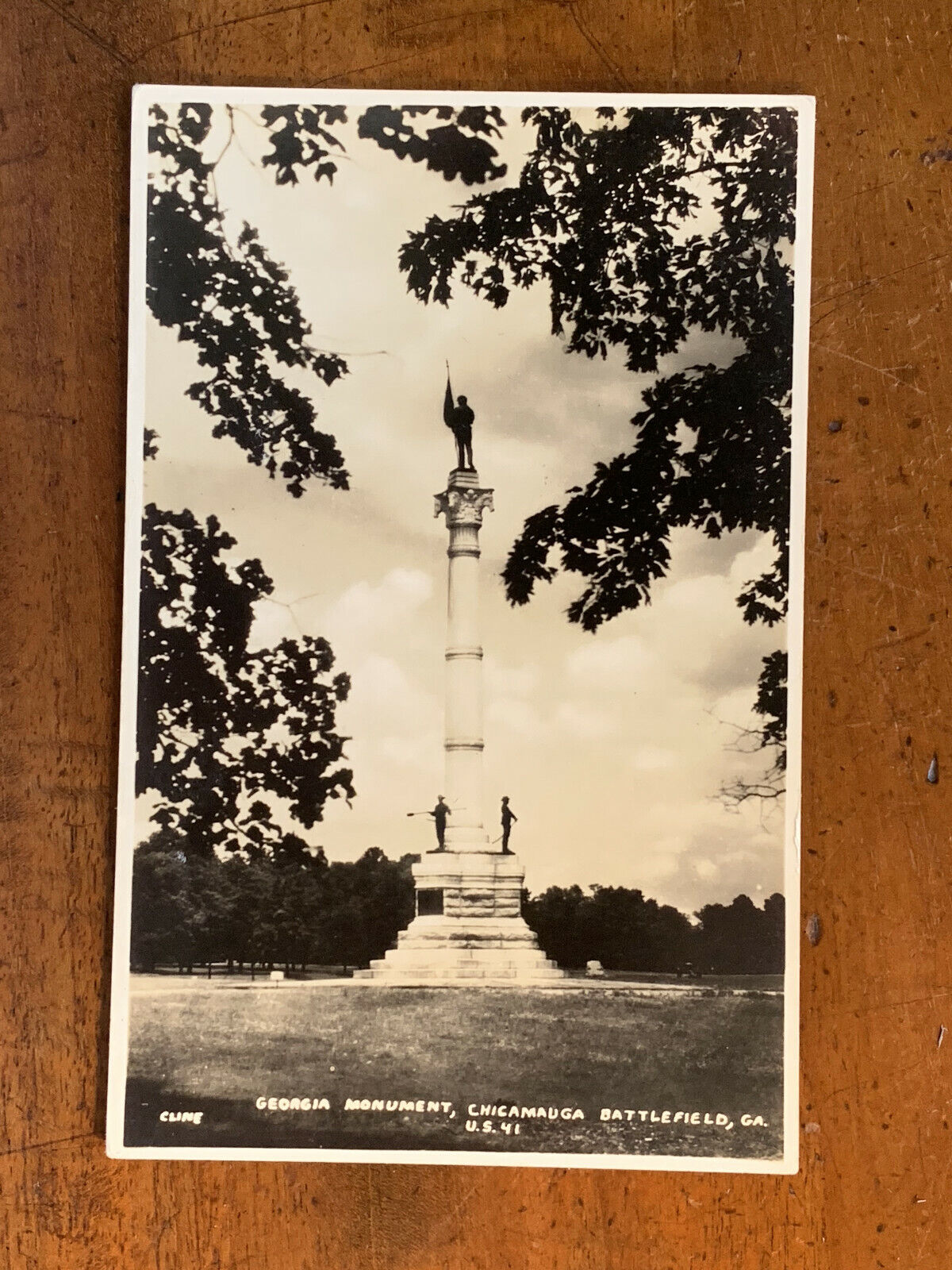 GA Georgia Monument, Chicamauga Battlefield, Cline RPPC, ca 1930 Photo Postcard