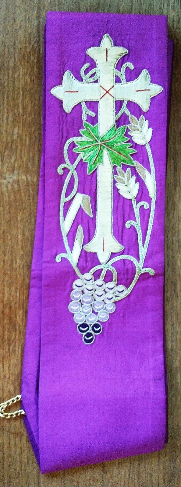 Deacon\'s Purple Stole with Embroidered Cross and Grapes from MDS
