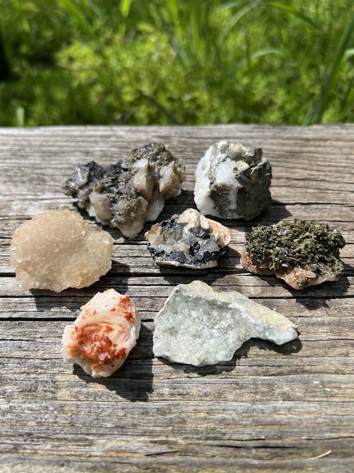 Small Raw Mineral Specimens Lot- Epidote, Vanadinite, Pyrite, Fluorite & More