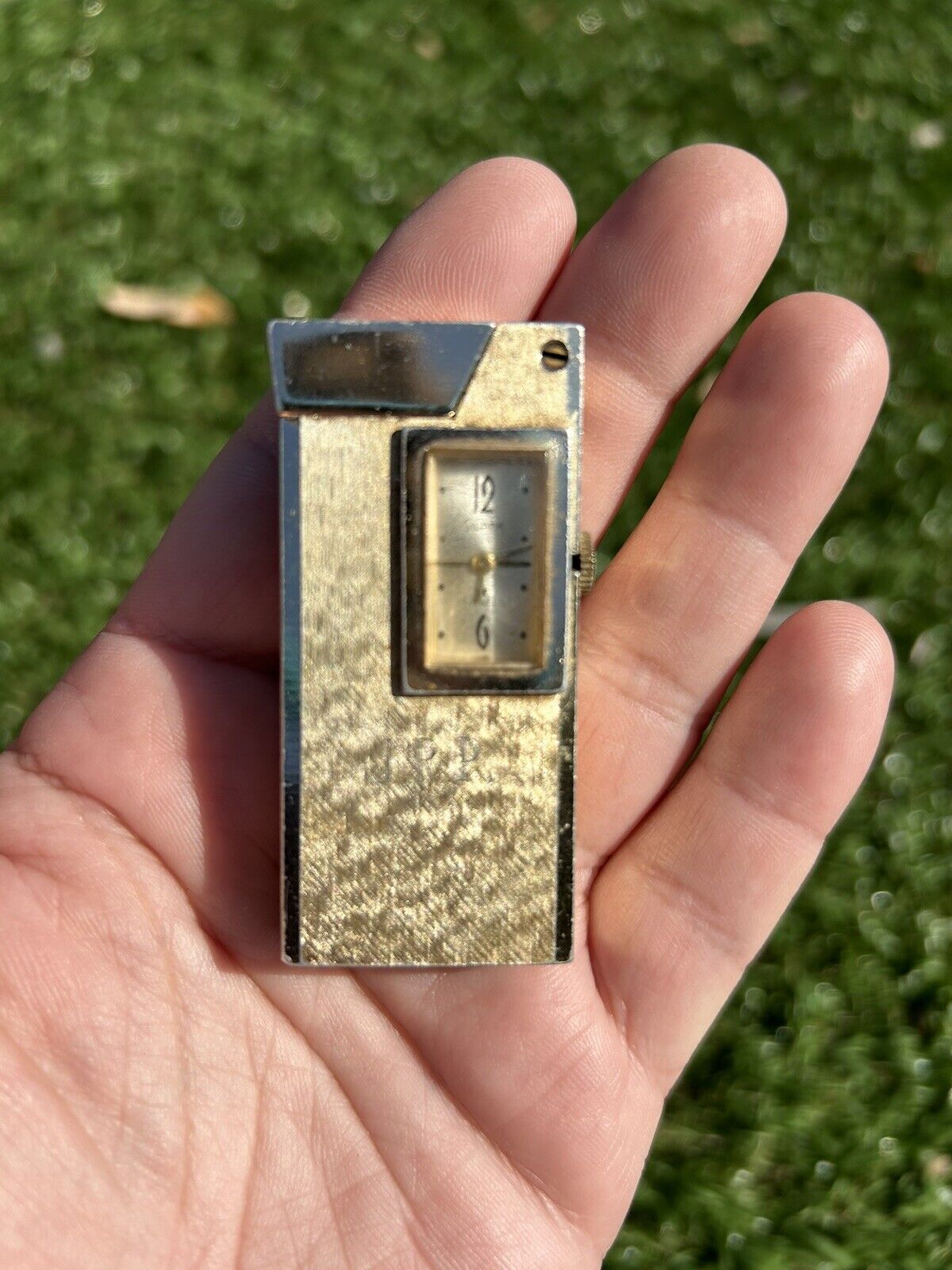 Vintage Swank 17 Jewels Roller Lighter With Clock Swiss Made Gold Tone
