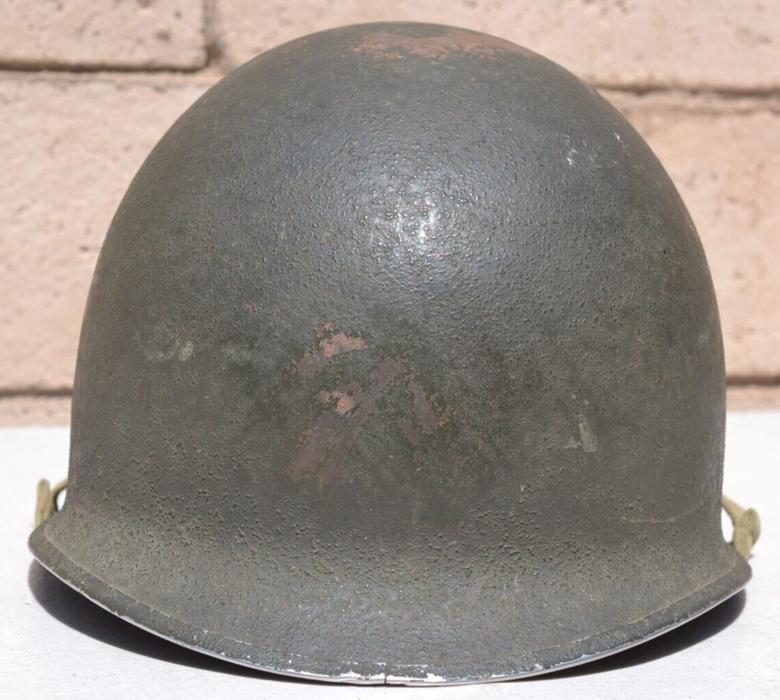 US WW 2 FRONT SEAM FIXED BALE HELMET PAINTED UNIT WITH RARE EARLY INLAND LINER