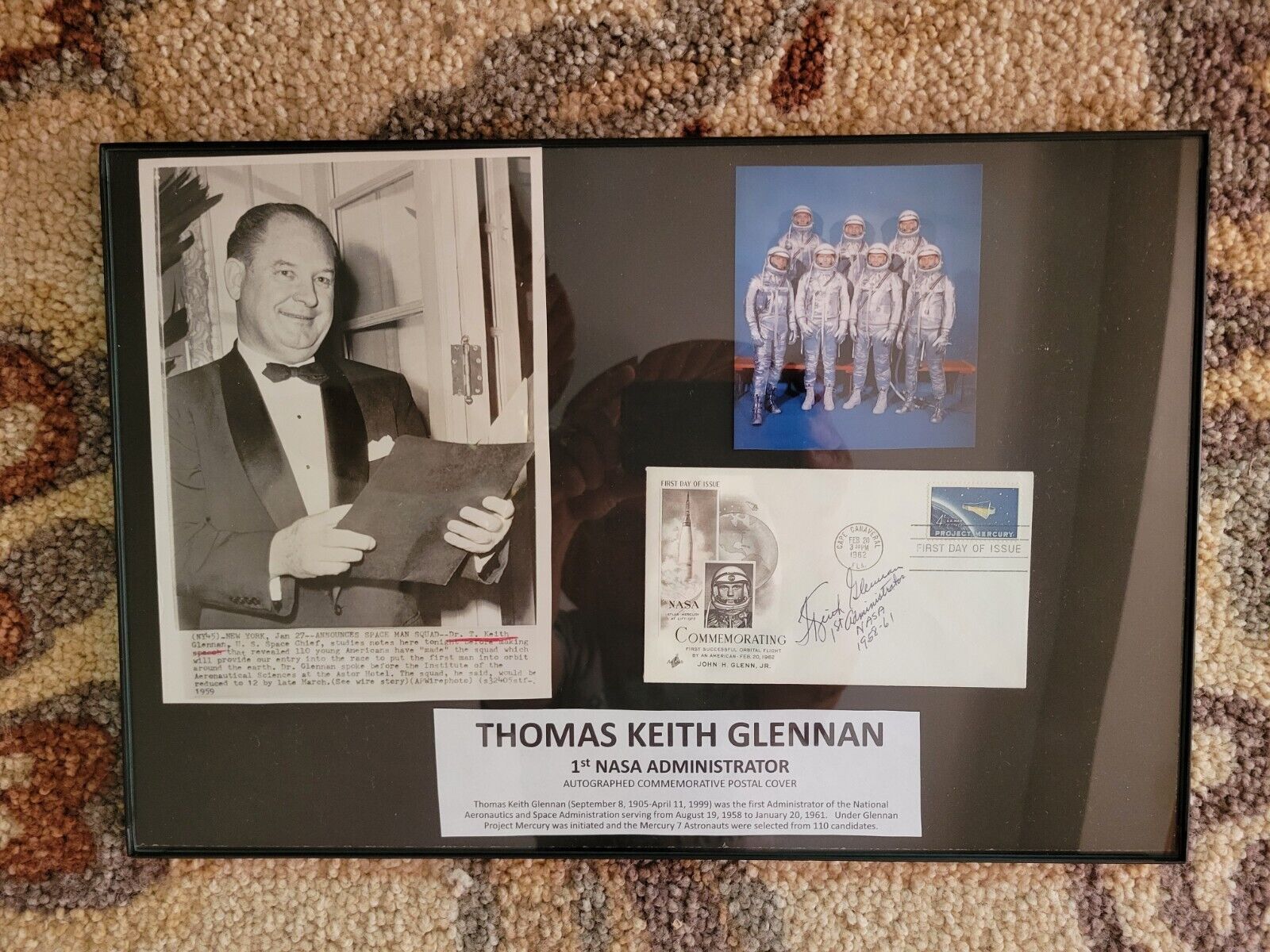 Dr T KEITH GLENNAN 1st NASA Administrator Rare Signed Mercury Postal Cover CERTI