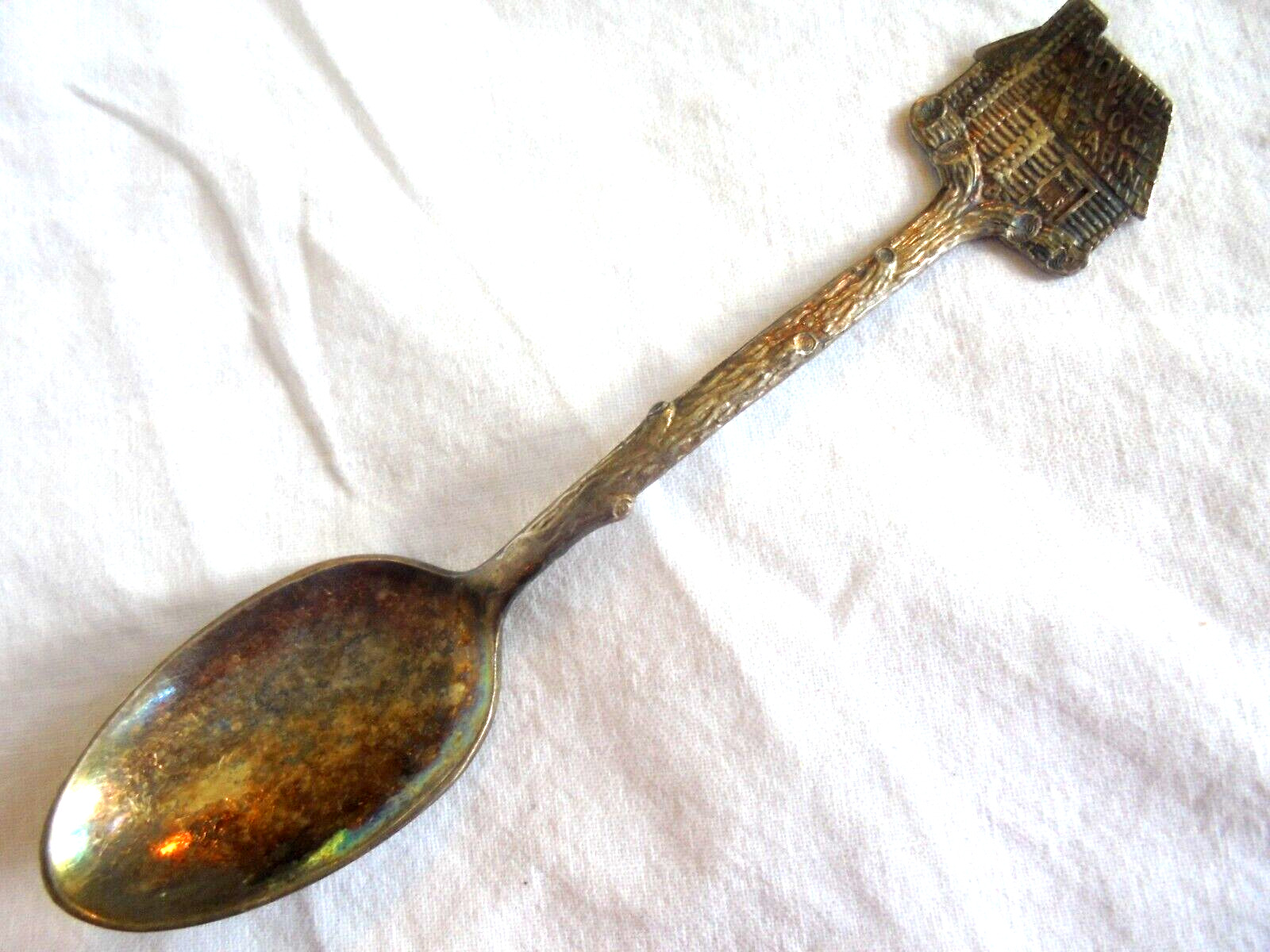 Antique Towles Log Cabin Syrup Figural Advertising Spoon