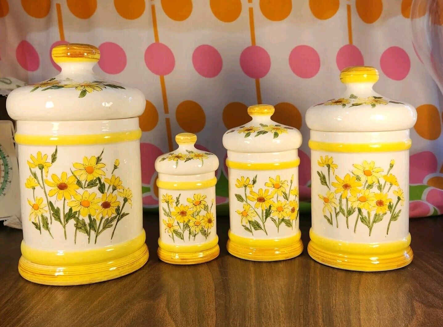 Vintage 1978 Sears Roebuck & Co. 4 Piece Jar Canister Set Yellow Daisies Japan