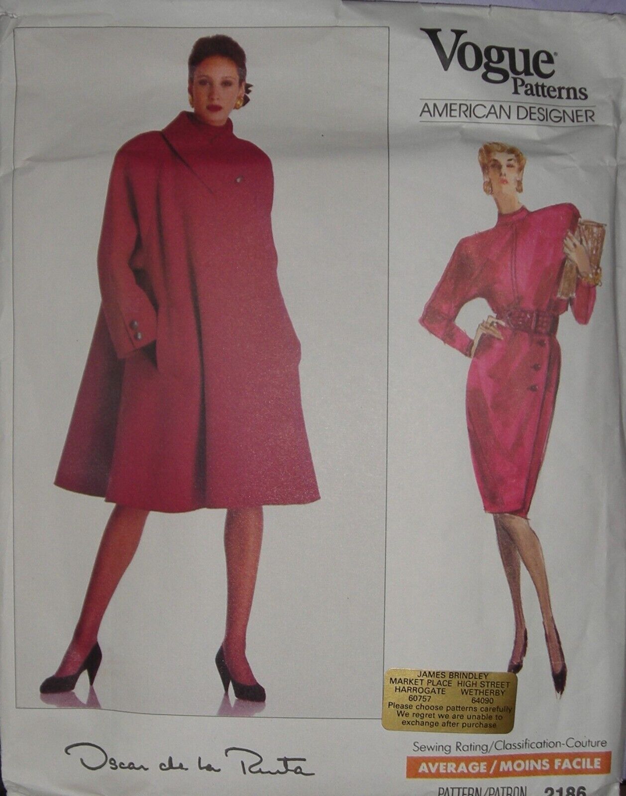 Vogue American Designer Pattern 2186 Coat,Top & Skirt size 12-14-16