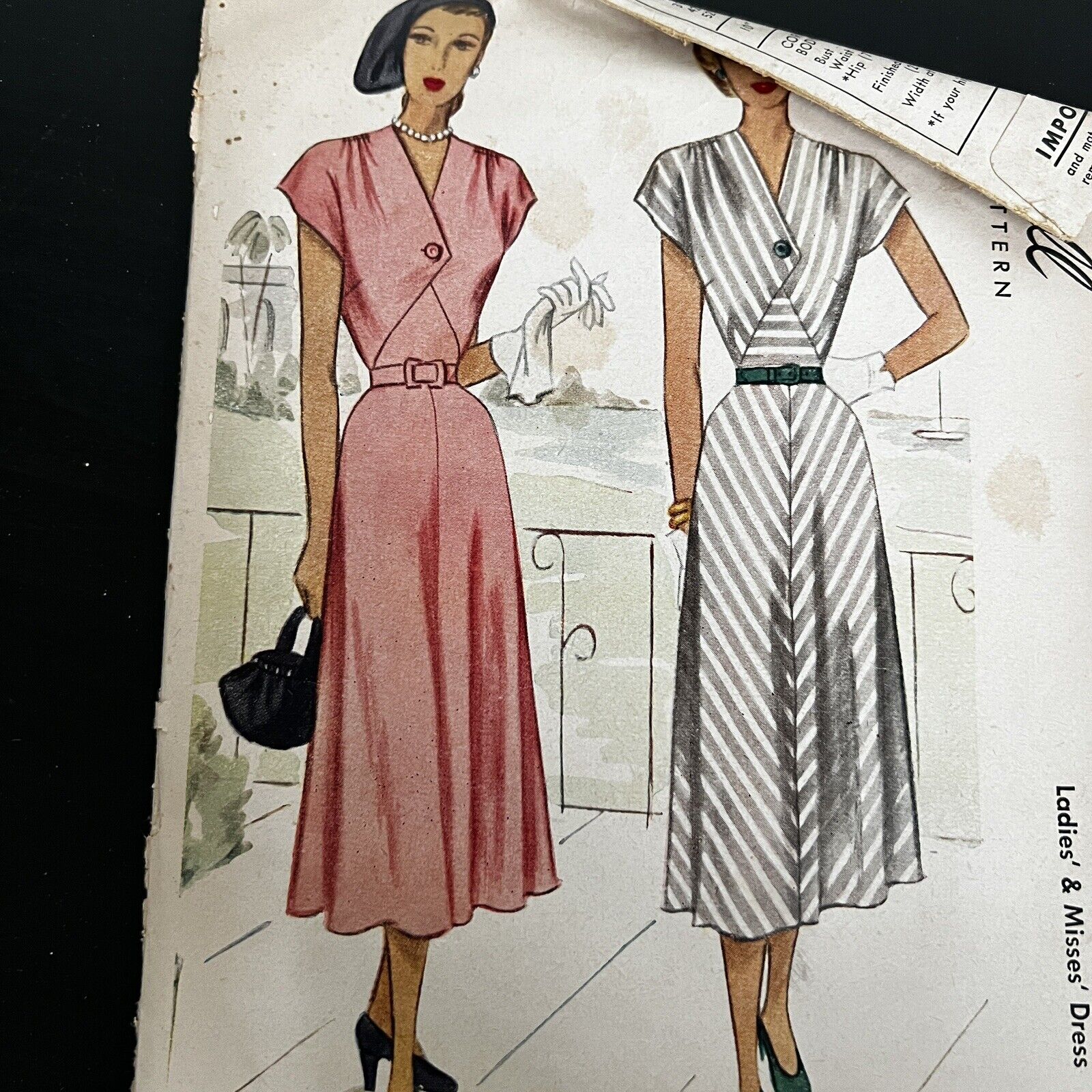 Vintage 1940s McCalls 7163 Shirred Surplice Bodice Dress Sewing Pattern 20 CUT