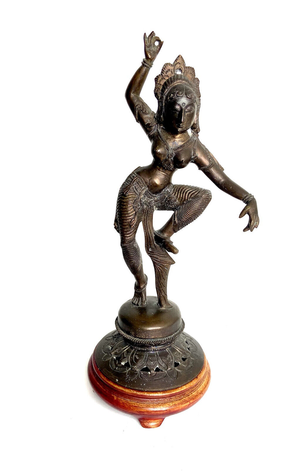 VTG Antique Solid Brass Figurine Hindu Dancing Devi Goddess Statue Sculpture 13”
