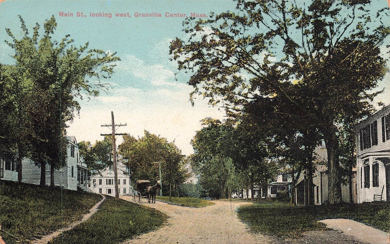 Postcard - Granville Center, Massachusetts Main St. , Horse-Drawn Carriage