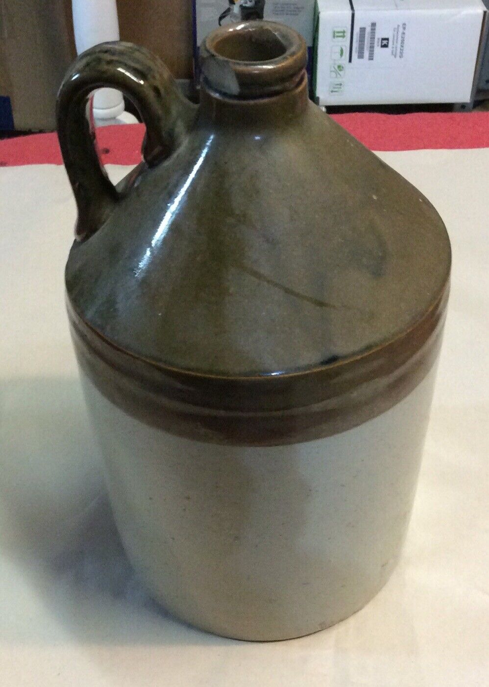 Vintage Large whiskey jug Brown & Gray Color 11.5” Height,7” Diameter.