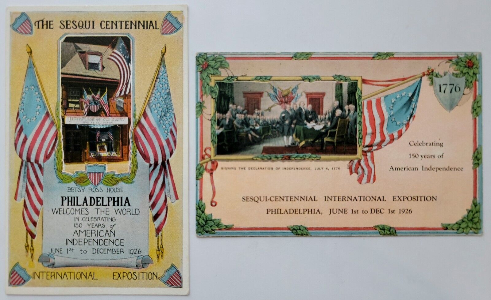 1926 Sesqui Centennial Postcard Betsy Ross House Declaration of Independence