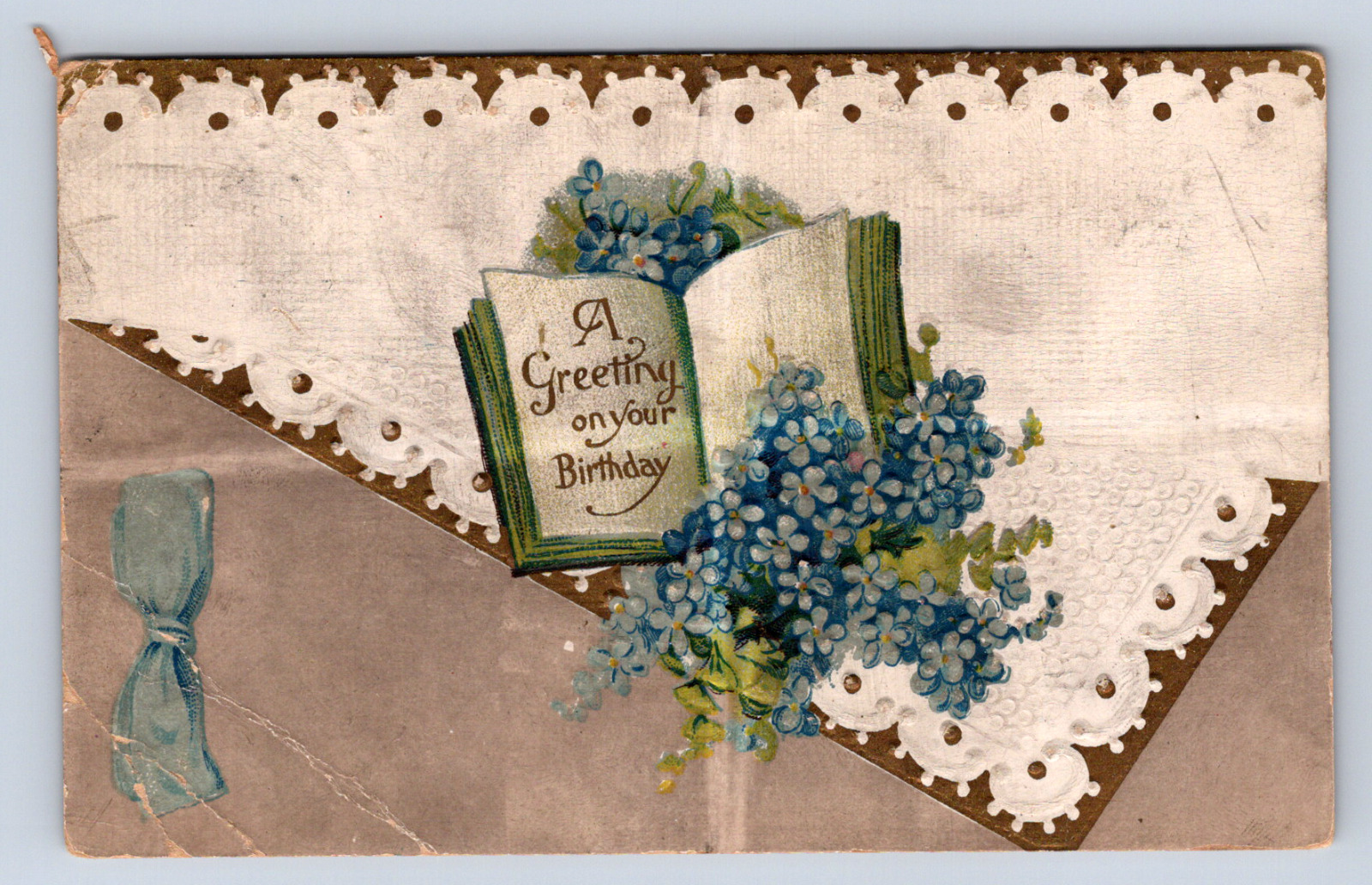 Vintage Postcard Birthday Greeting Lace Colored Edges