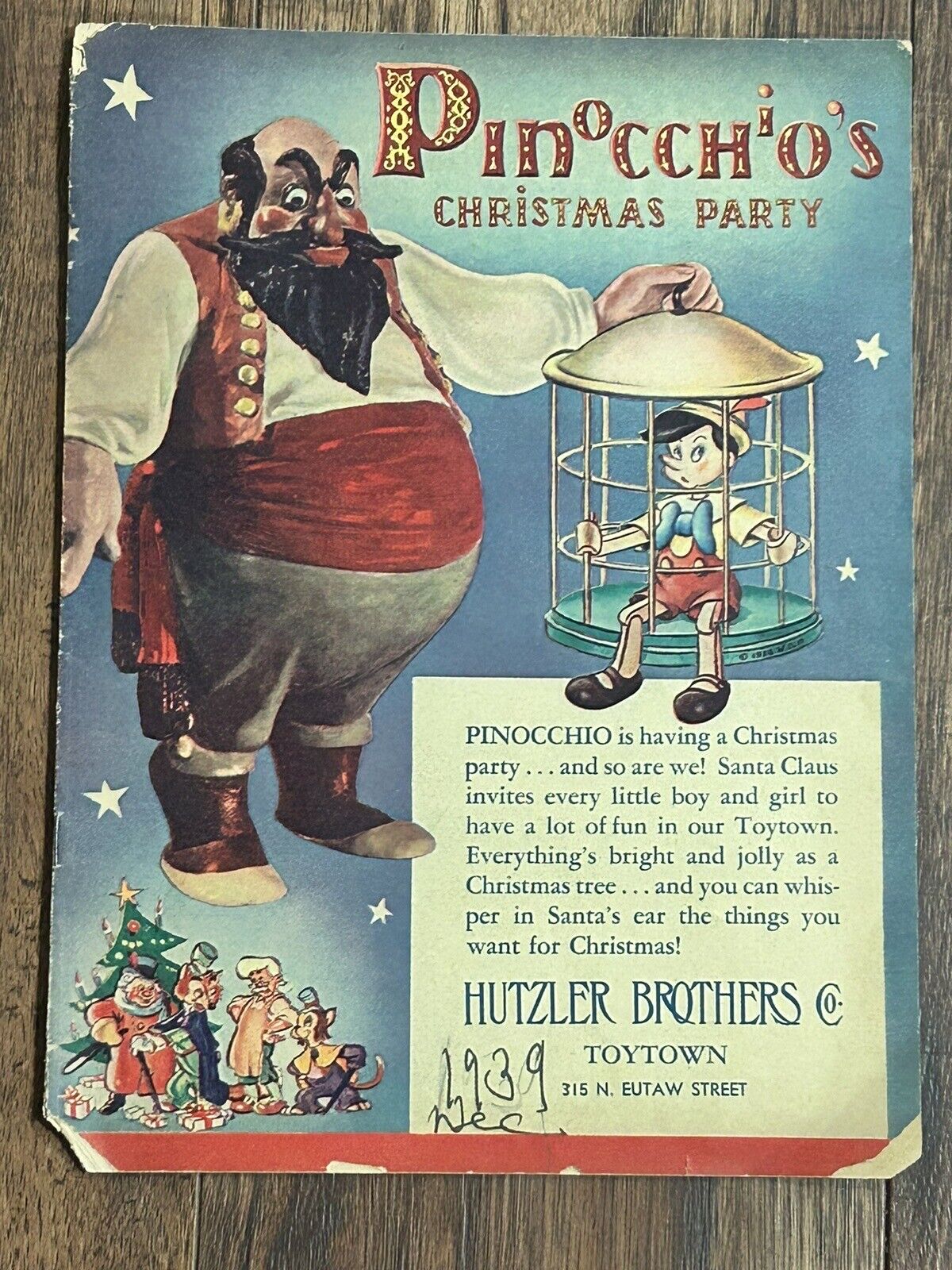 1939 Pinocchio\'s Christmas Party Booklet Toytown Store Giveaway Walt Disney Prod