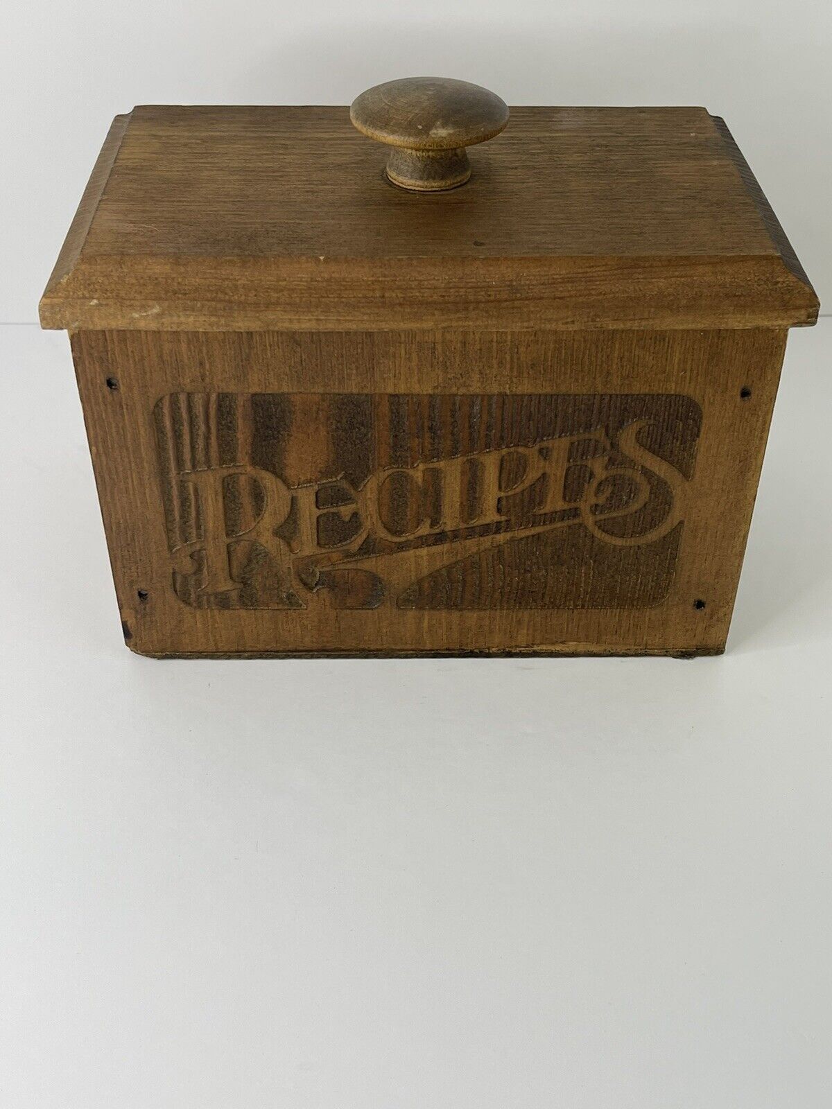 Classic Vintage Wood Recipe Box w/ Remove-able WoodLid, \