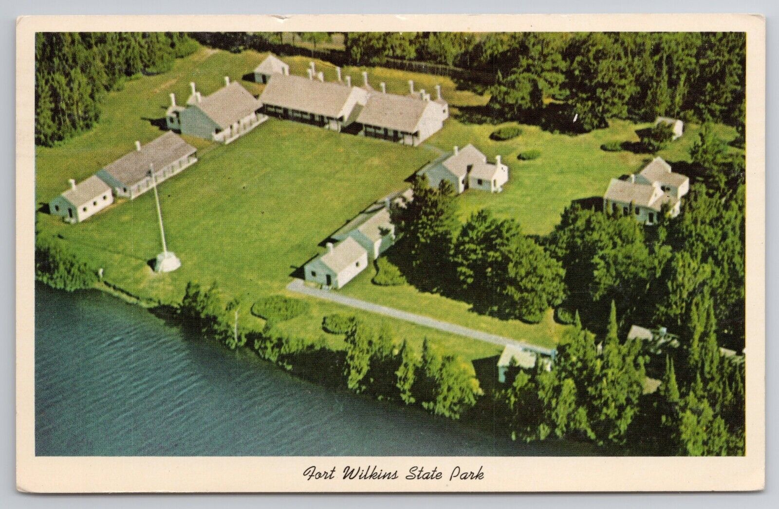 1971 Postcard Fort Wilkins State Park Copper Harbor Michigan Aerial View