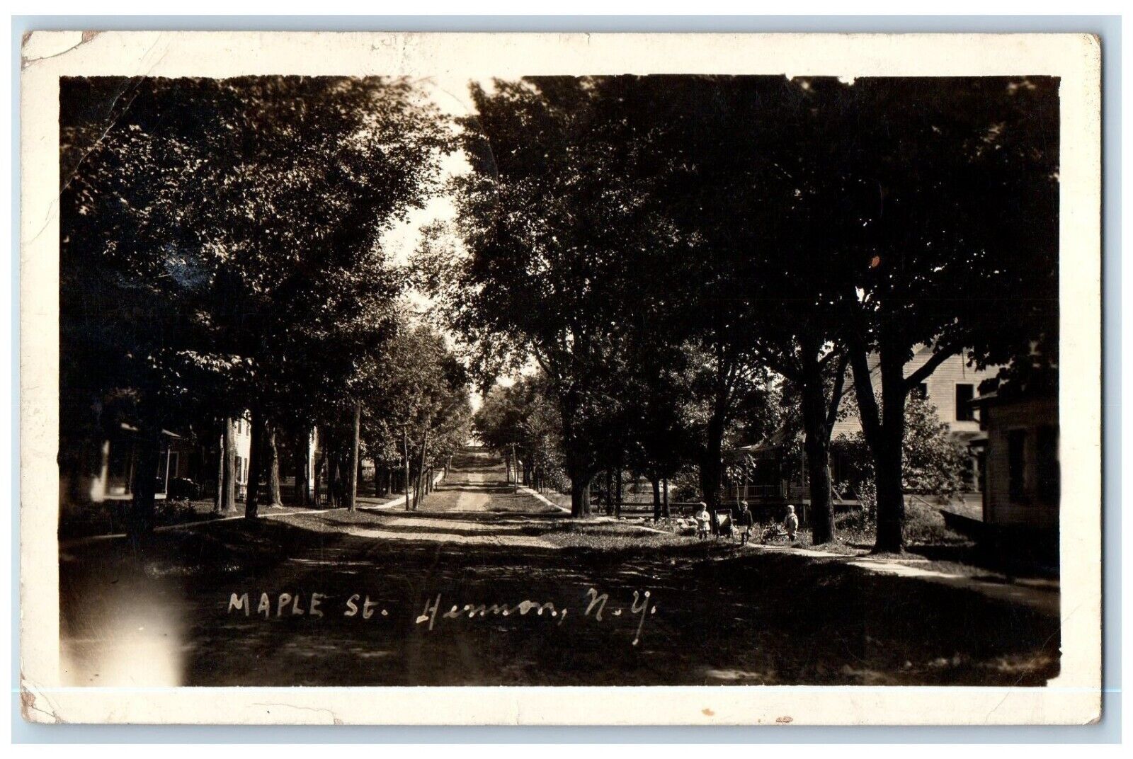 1914 Maple Street View Children Hermon New York NY RPPC Photo Posted Postcard