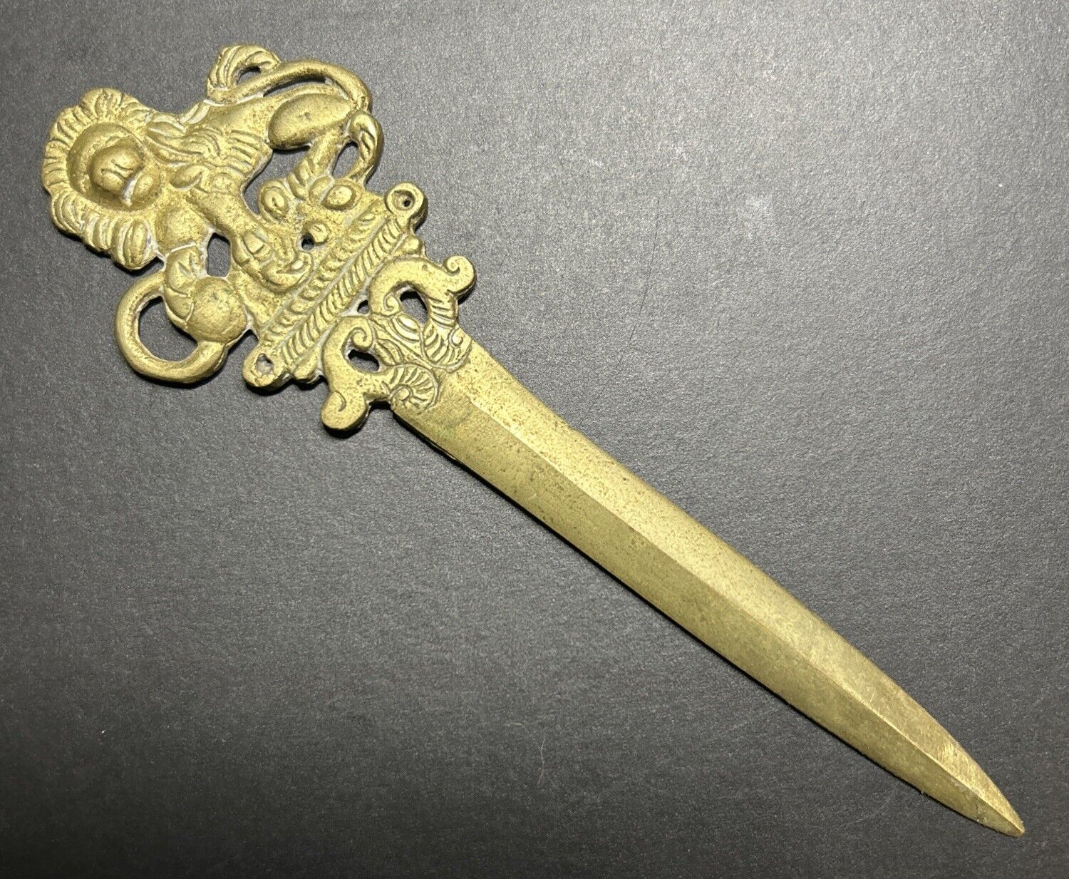 Antique Lion With Foot On Ball Bronze Letter Opener Looks Sand Casted Gorgeous