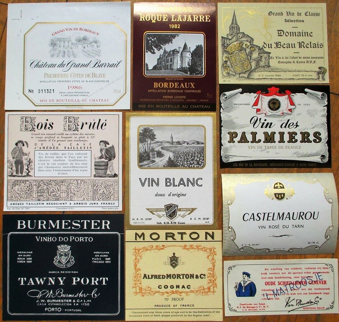 Vintage Wine Liquor Bottle Labels 50 Different 1920s to 80s Group 4 - Rum Cognac