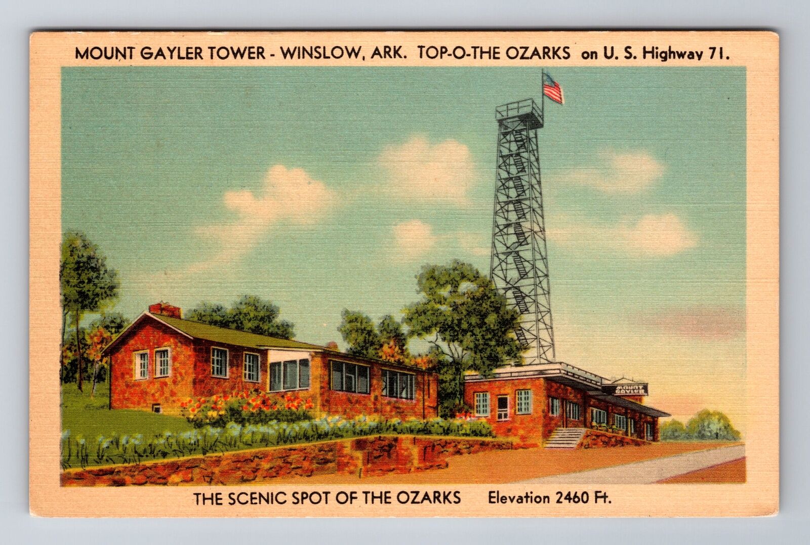 Winslow AR-Arkansas, Ozarks Mount Gayler Tower, Antique Vintage Postcard