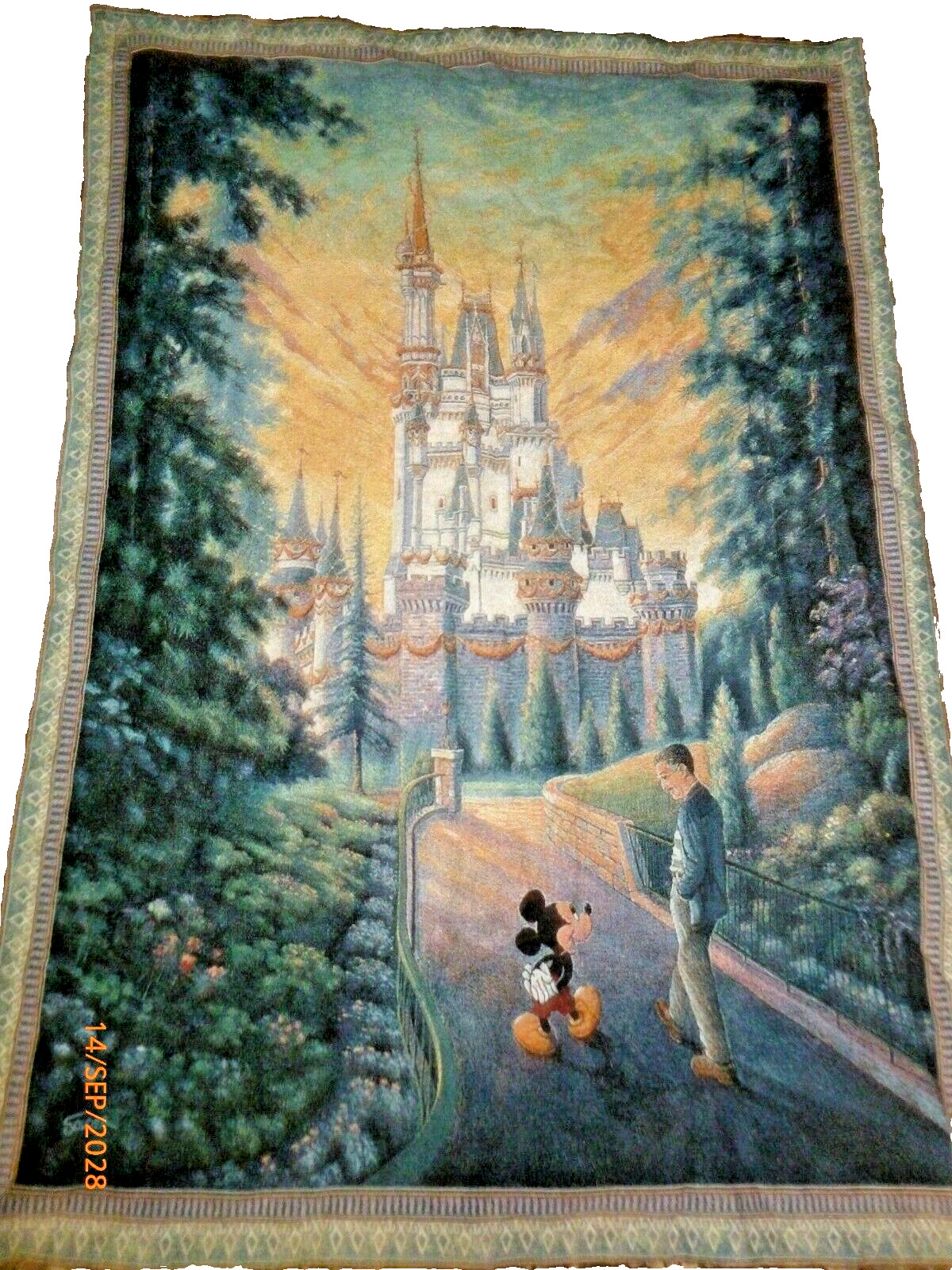 Vintage Disney Mickey Mouse Castle Tapestry Made USA Disney Brand Cotton 36x50\