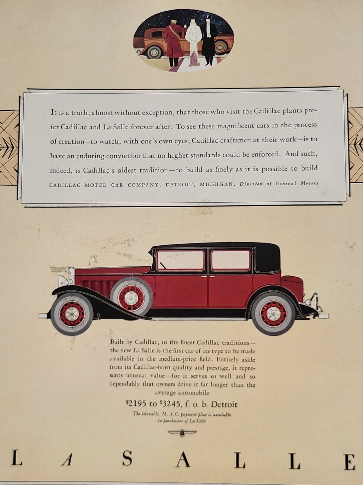 1931 Cadillac LaSalle Fortune Magazine Print Ad Automobile Detroit Art Deco