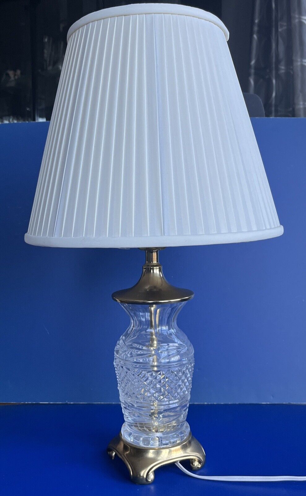 VTG Lead Crystal & Brass Lamp Hollywood Regency Cut Crystal