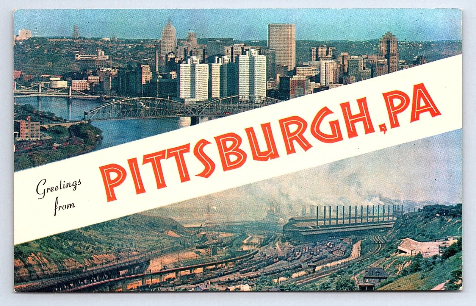 Postcard Greetings From Pittsburgh PA Multi-view Banner Large Letter